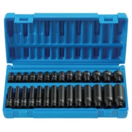 Grey Pneumatic GRE9728M .25in. Drive 6 Point Standard And Deep Metric Impact Socket Set - 28 Pieces